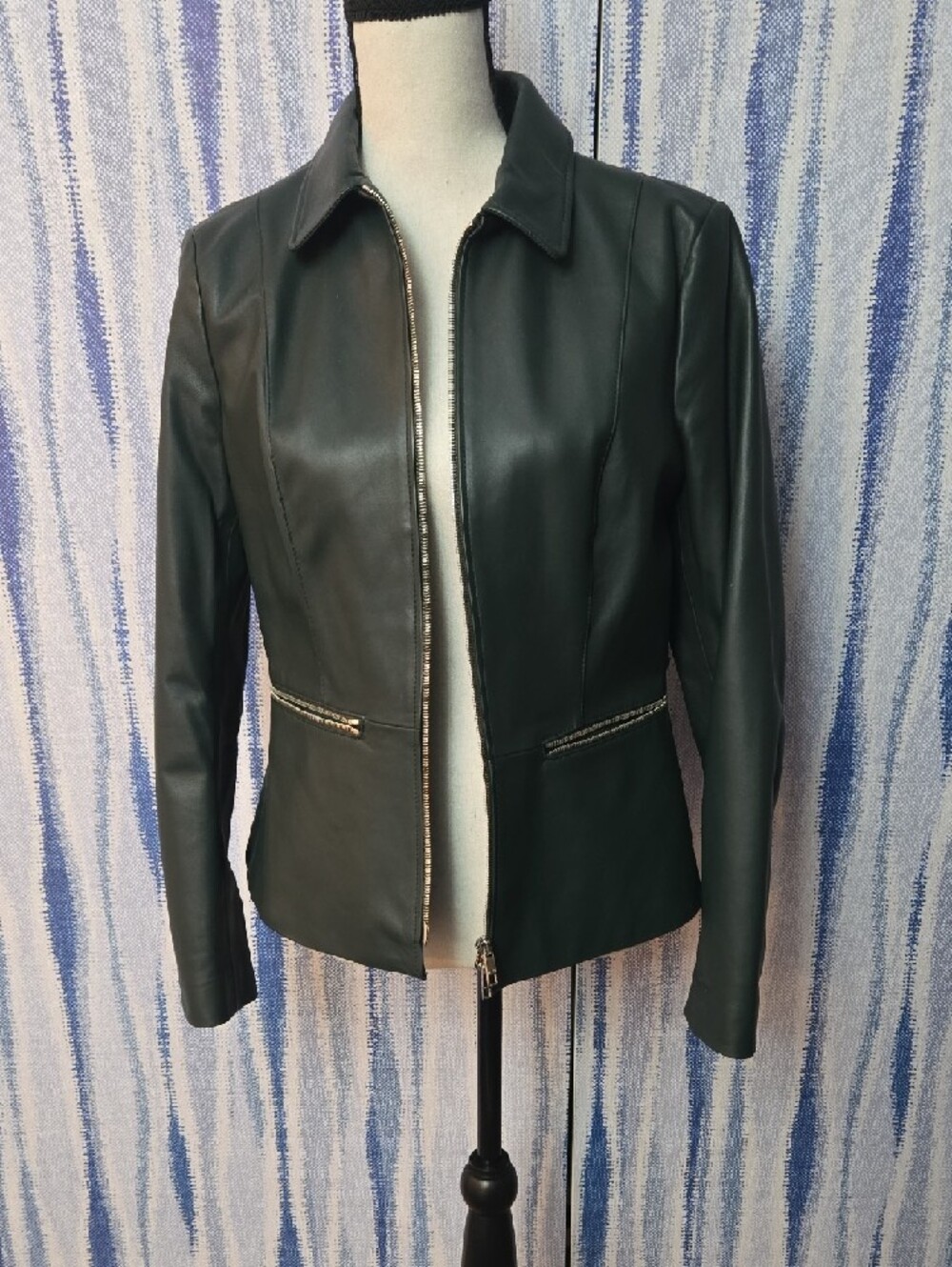 BOSS Women's Deep Green Leather Zip-Up Jacket